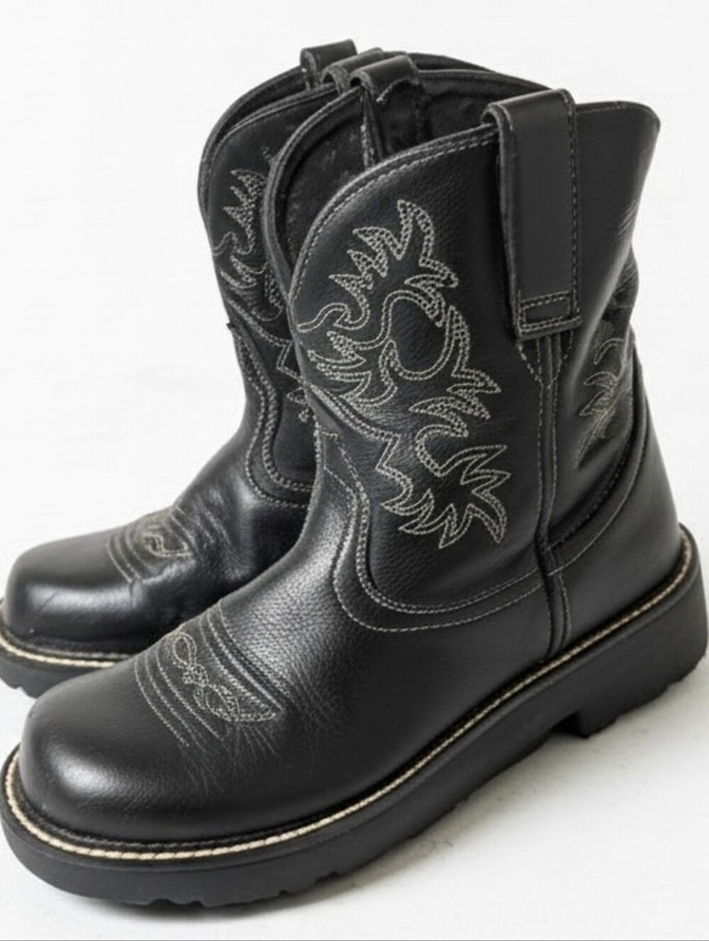 Ariat Fatbaby Chunky Black Leather Shorty Cowgirl Boots 7.5